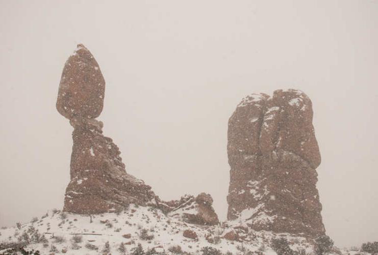 Balanced Rock in the winter in Arches National Park