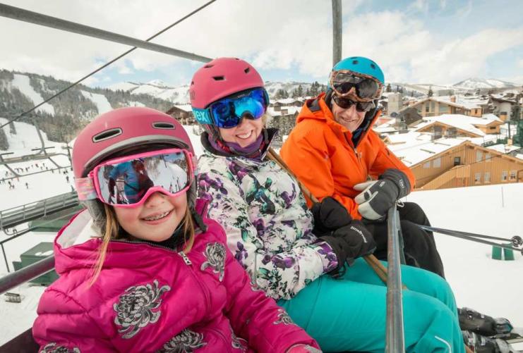 Family of Skiers on a lift at Deer Valley