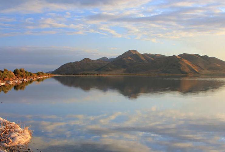 Antelope Island reflecting on water of Great Salt Lake