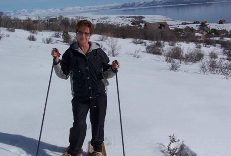 Woman on snow shoes in Bear Lake