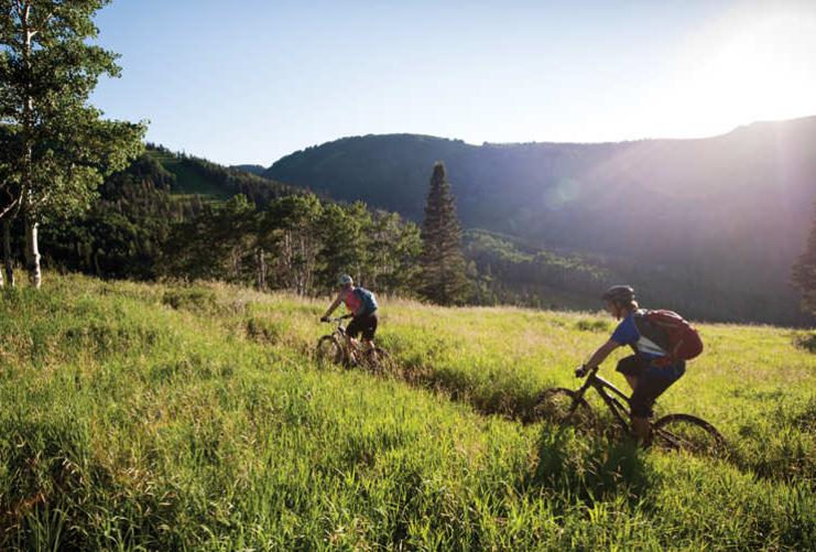 Mountain bikers at Shadow Lake near Park City