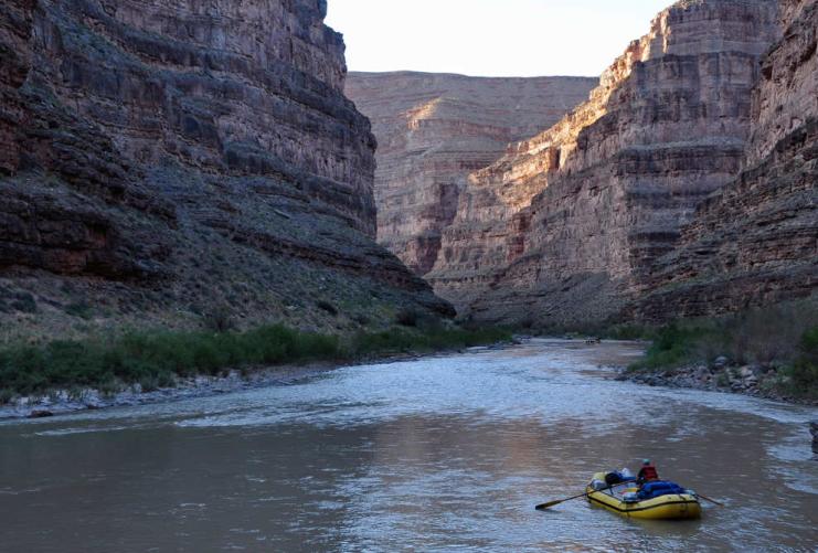 San Juan River with a raft on it