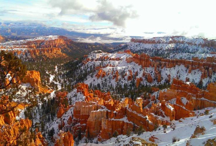 Snow-covered Bryce Canyon Amphitheater in the Winter
