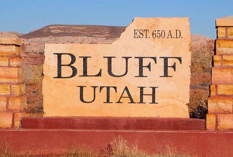Entrance sign to Bluff Utah