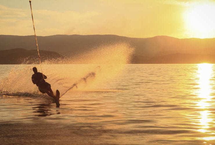 A slalom skier on a lake in Utah