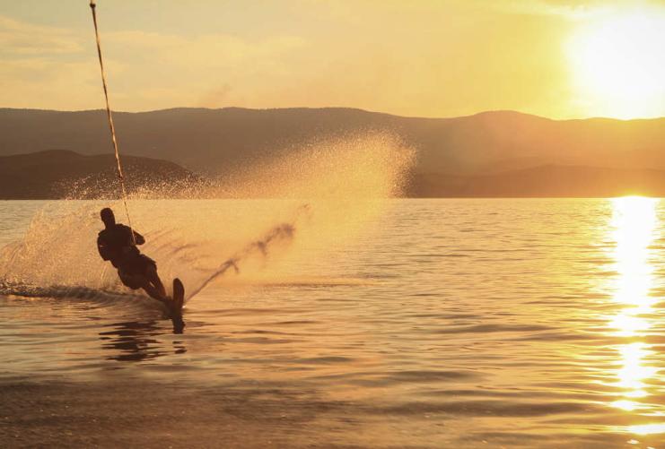 Slalom skier on bear lake
