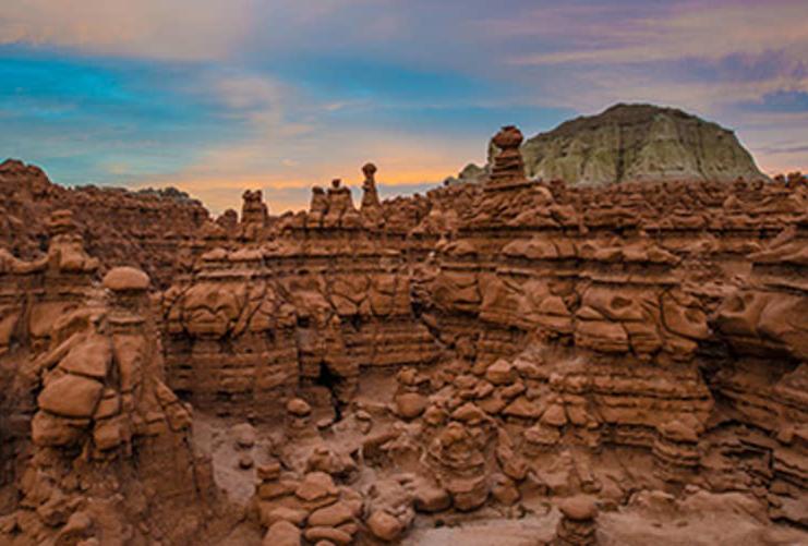 View of the rock formations and hoodoos in Goblin Valley