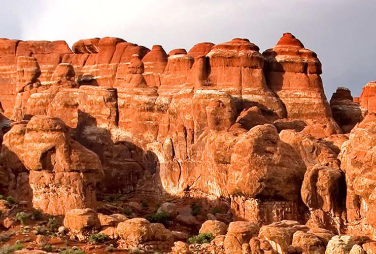 View of rock formations in the Fiery Furnace portion of Arches National Park
