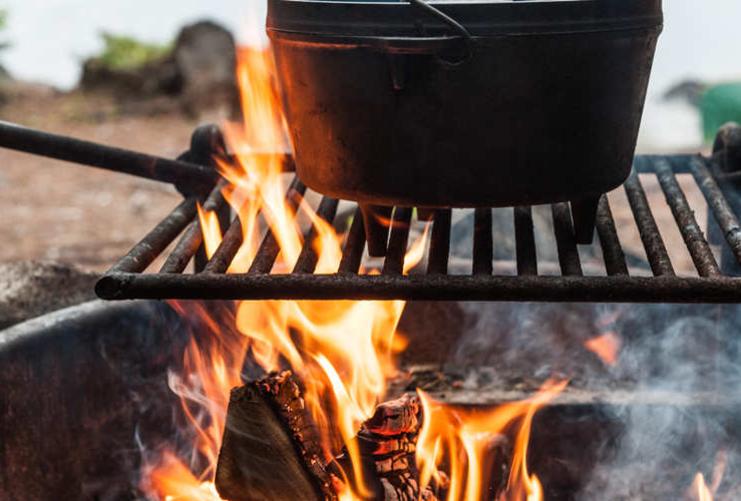 Dutch oven over a campfire