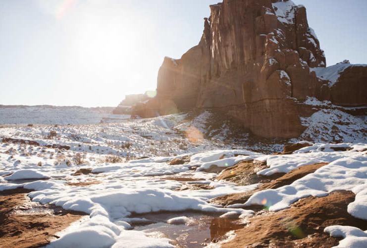 Snow covered ground in Arches National Park