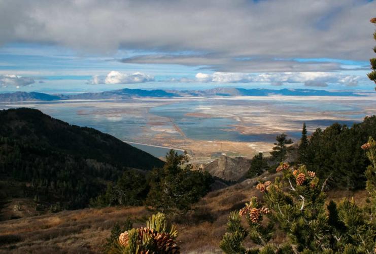 View of the Great Salt Lake from a mountain peak