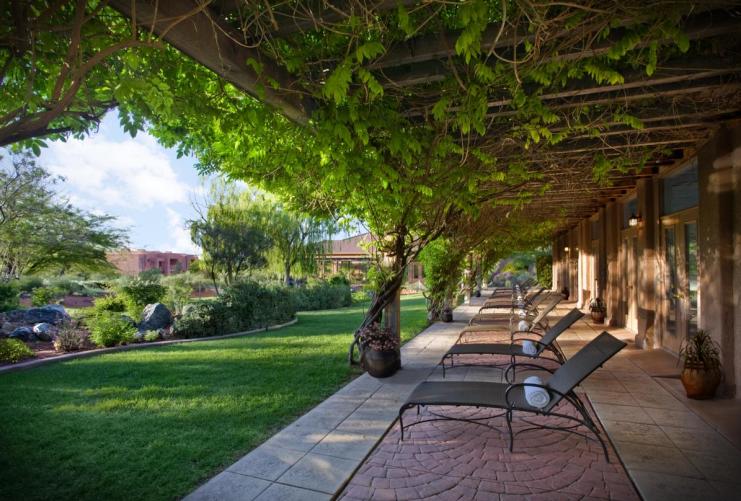 Line of chairs outside at a spa resort