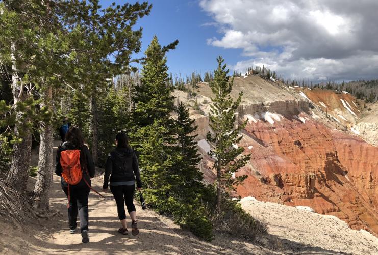 Two women hikers on Spectra Point hike in Cedar Breaks National Monument, Utah
