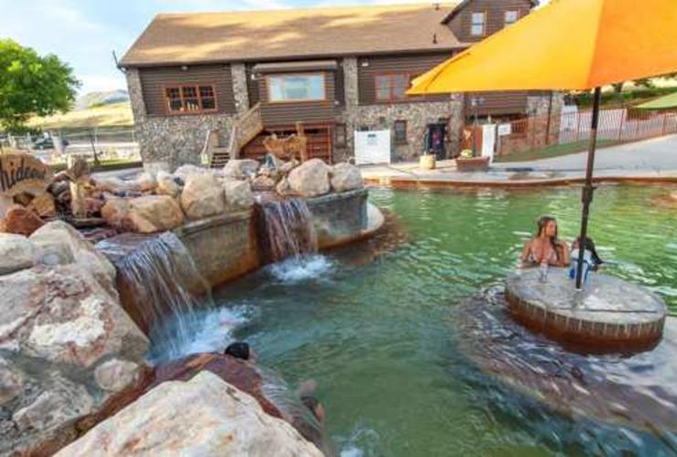 Pool and waterfalls at Crystal Hot Springs Utah