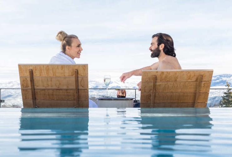 Couple at a luxury resort pool