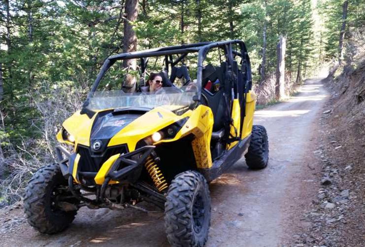 Yellow side by side on a trail by Bear Lake
