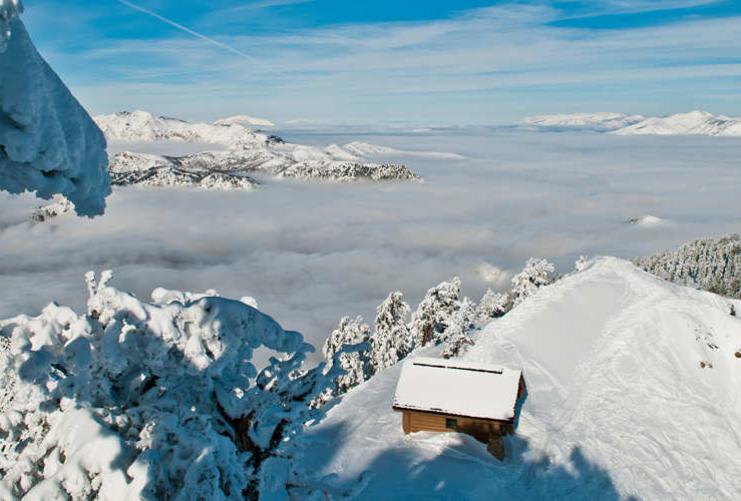 Small shack on mountain side at Snow Basin Ski Resort