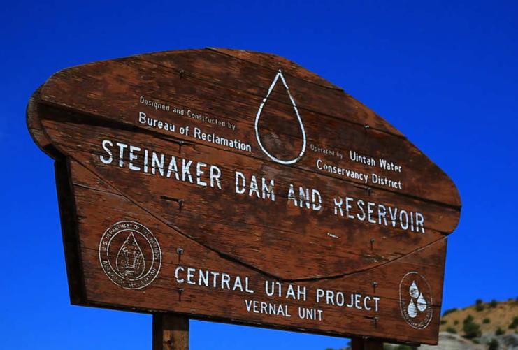 Steinaker Dam and Reservoir sign in Vernal