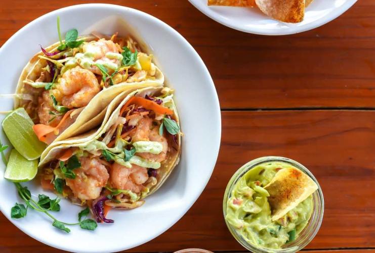 Plate of shrimp tacos at Deer Valley Resort