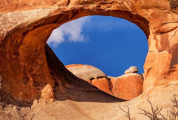 View through a sandstone arch in southern Utah