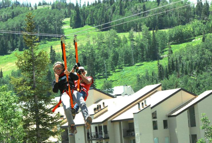 People on a Zipline at Utah Ski Resort