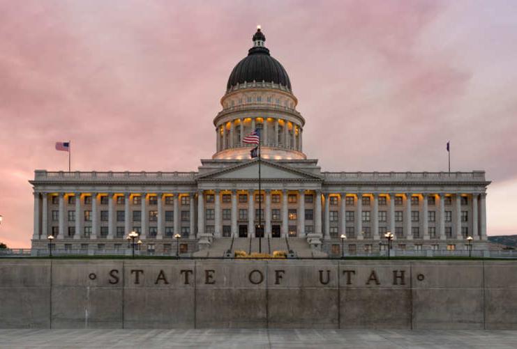 View of Utah's Capitol building at sunset