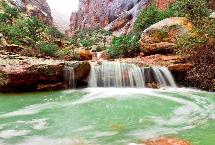 Green river and waterfall in Zion area
