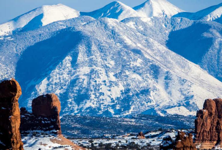 Snow Covered Mountains Near Arches National Park