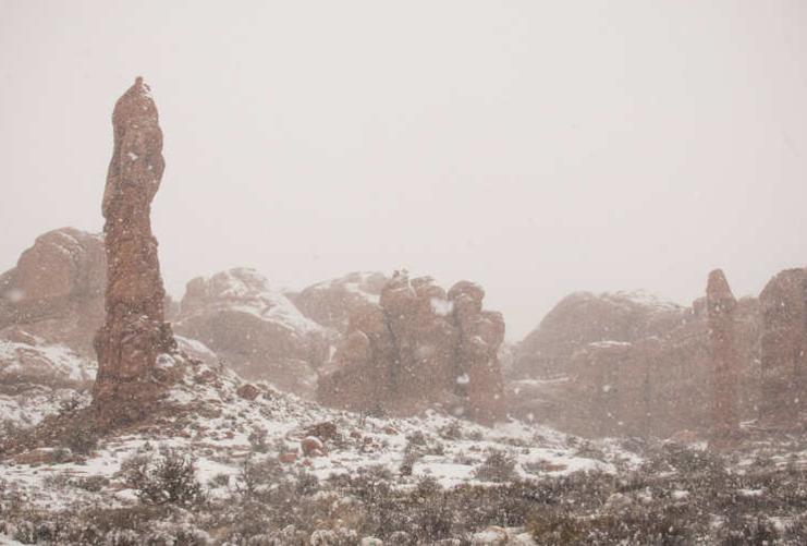 Arches National Park Pillars in the Snow