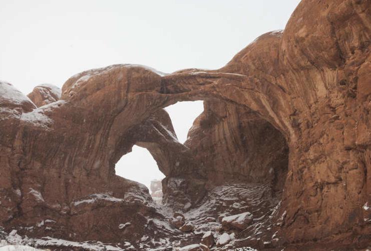 Double Arch in the Snow - The Windows in Arches National Park