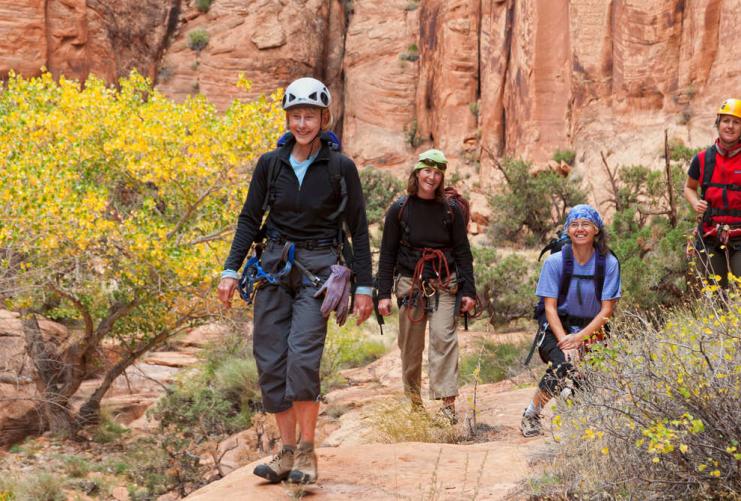 Group of female rock climbers in Moab Utah