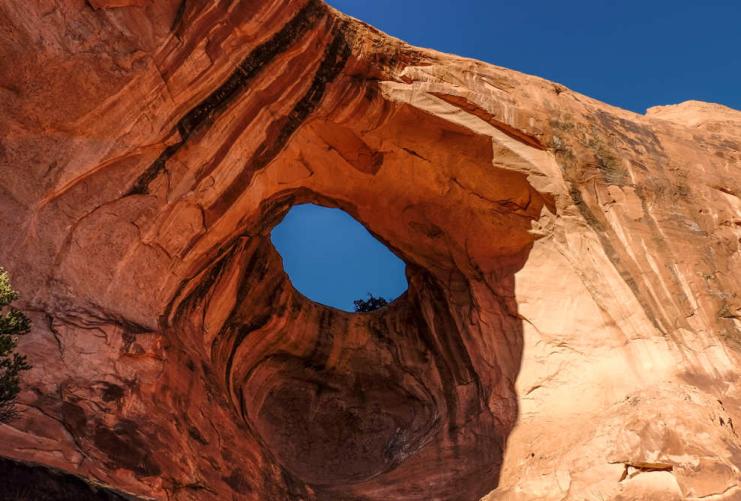 Looking up through Bowtie Arch near Moab