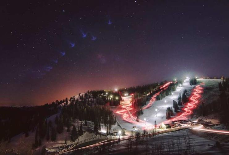 View of a ski resort at night