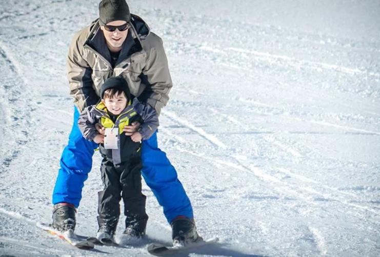 Father and Son Skiing at Powder Mountain