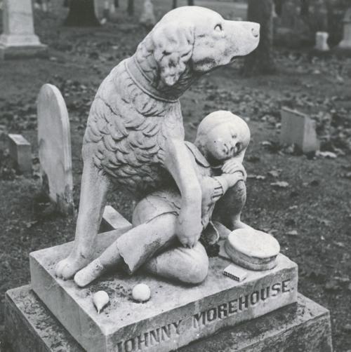 Boy and Dog at Woodland Cemetery