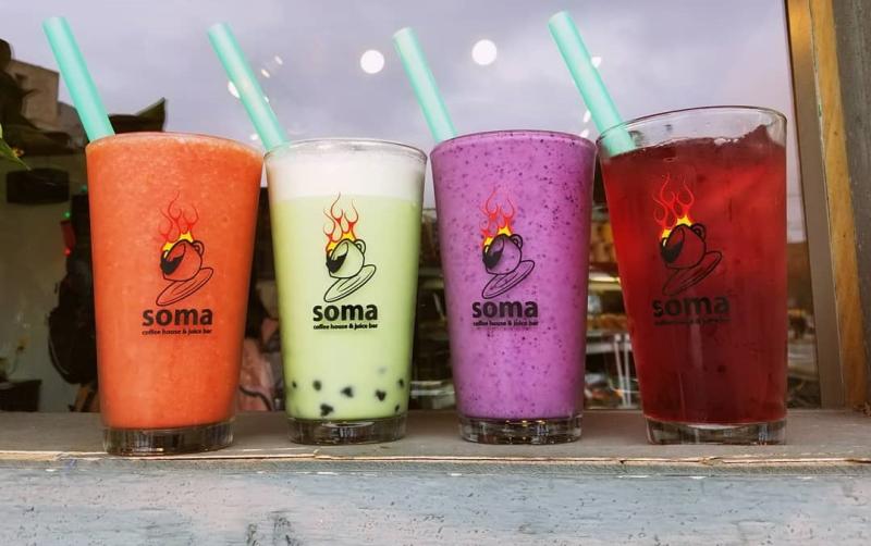 Smoothies, juices, and milk teas from Soma Coffeehouse & Juice Bar In Bloomington, IN