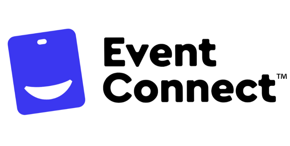 Blue tag with a smile and the words Event Connect