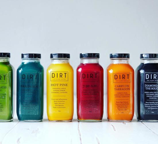 Bottle of juice from Dirt Juicery