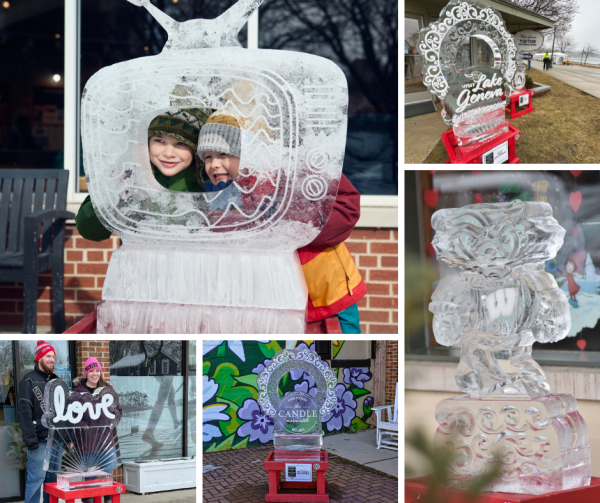 Collage of photos of the Ice Sculptures from previous Winterfest celebrations.