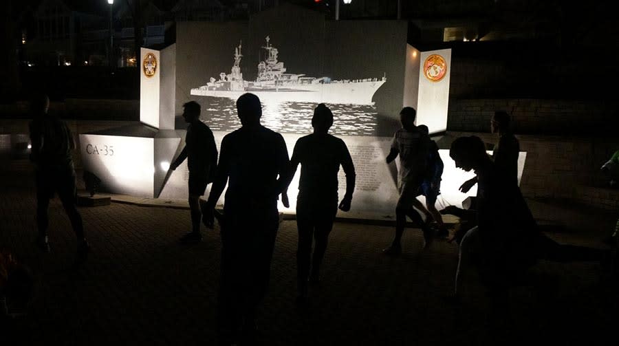 Circuits in front of the USS Indianapolis Memorial