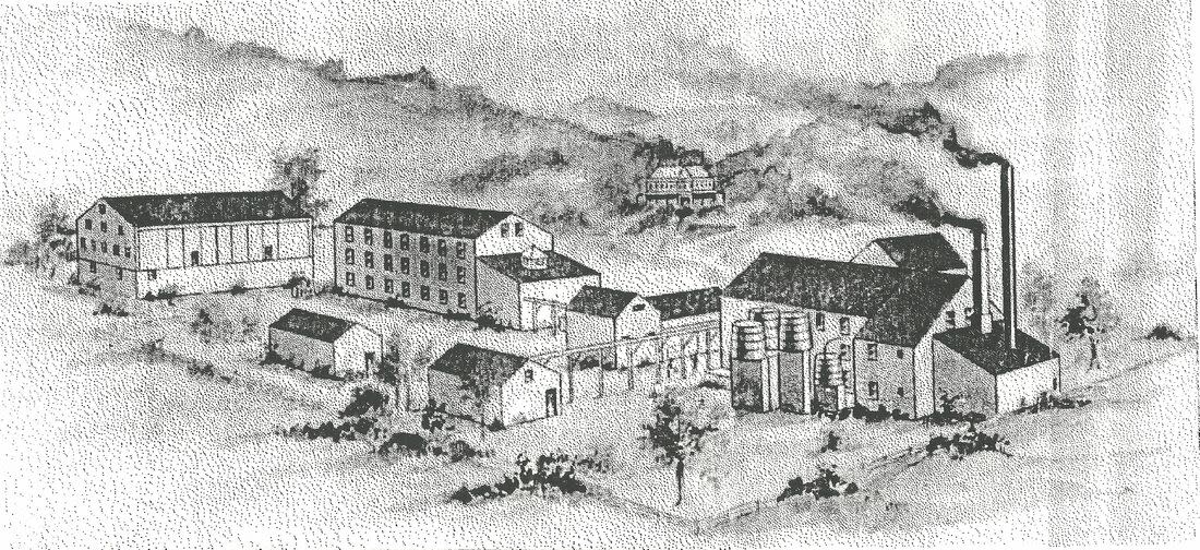 illustration of the Horsey Distillery near Burkittsville at the turn of the 20th century