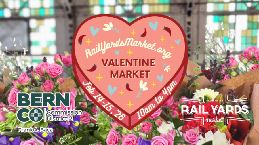A graphic advertising the 2026 Rail Yards Valentine Market on Feb. 14-15.