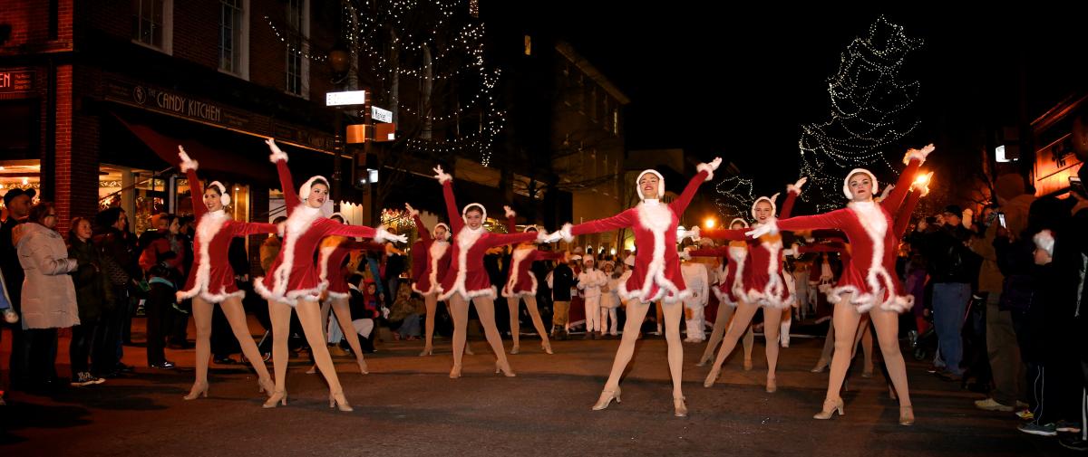 A view of dancers at the Kris Kringle Parade