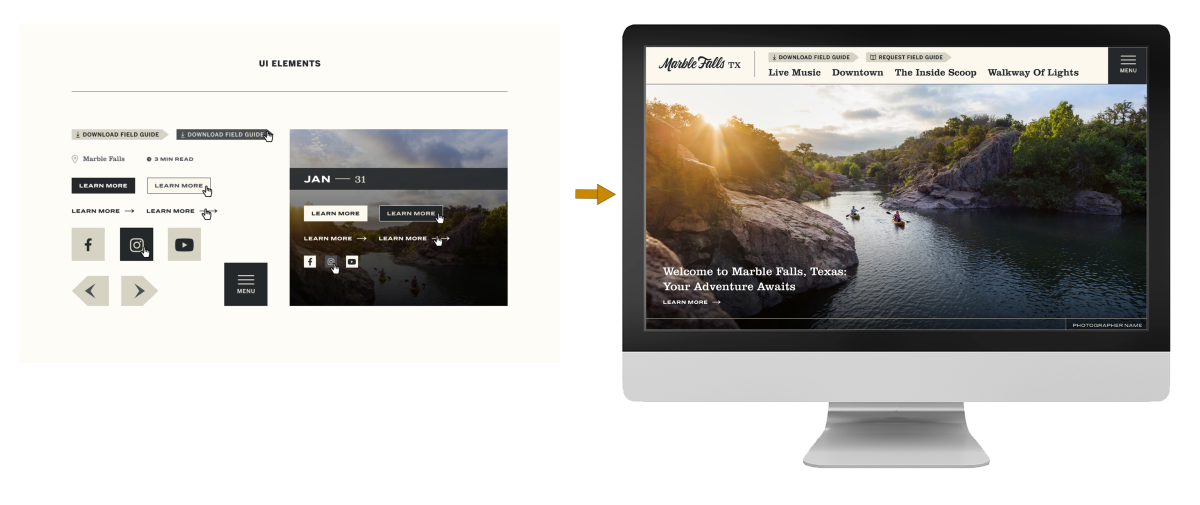 Marble Falls Website on Desktop with Design System | Simpleview Inc