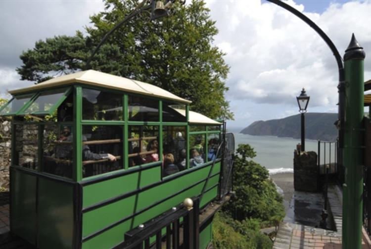 A carriage on its way down the cliff at Lynton and Lynmouth Cliff Railway