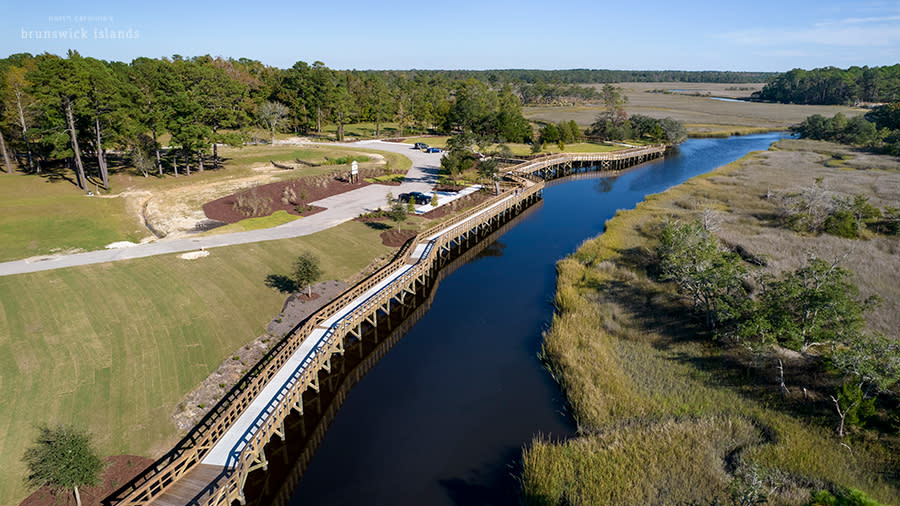an aerial view of the Shallotte Riverwalk in 2021