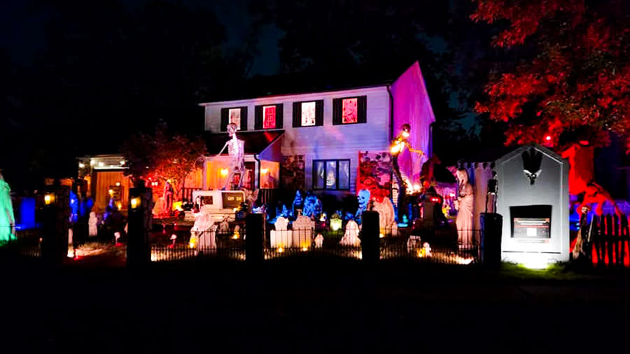Halloween Lights Display at 3016 Kenbridge Ct, Fort Wayne.