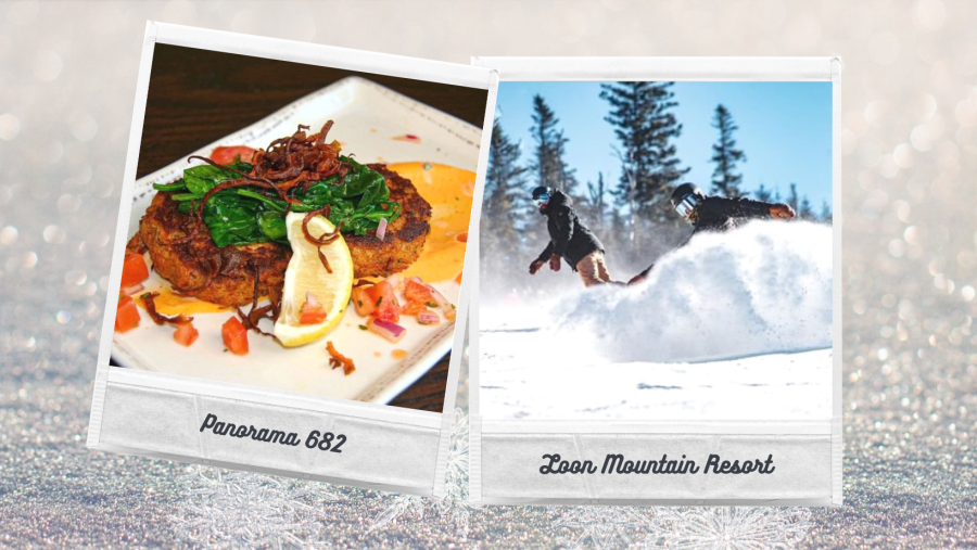Panorama 682 (crab cakes) & Loon Mountain Resort (two snowboarders)
