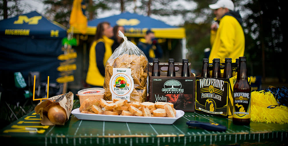 Ann Arbor products on table for tailgating