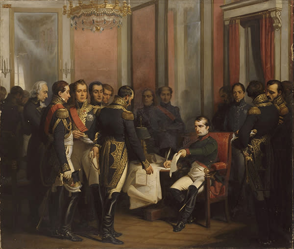 Napoléon signs his abdication at Fontainebleau 11 April 1814